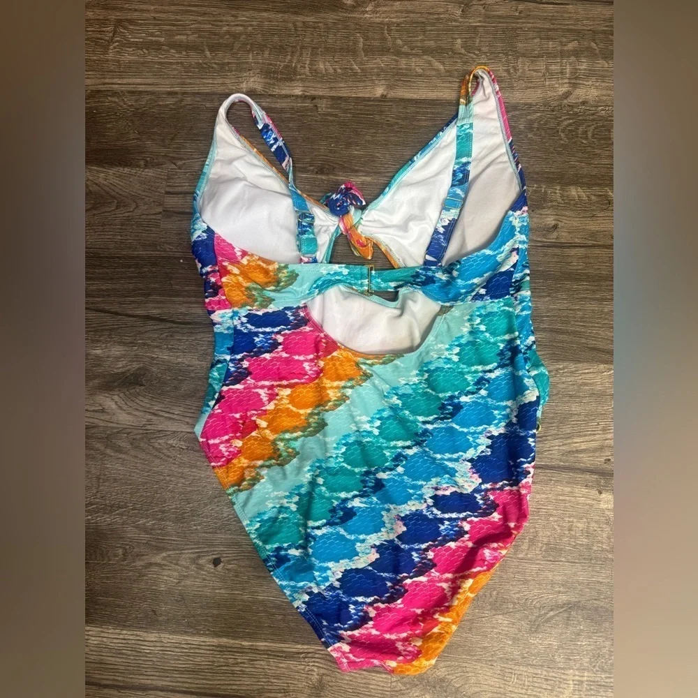 Fashion to Figure Blue and Pink One Piece Swimsuit with V-Neck